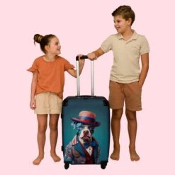 NoBoringSuitcases.com® Koffer Groot - Hond - Hoed - Colbert - Bloemen - Blauw - Trolley Koffer Met TSA-slot - Met Wielen - 90 Liter - Reiskoffer - 66 Cm -Beroemde Bagage Winkel 1200x1200 505