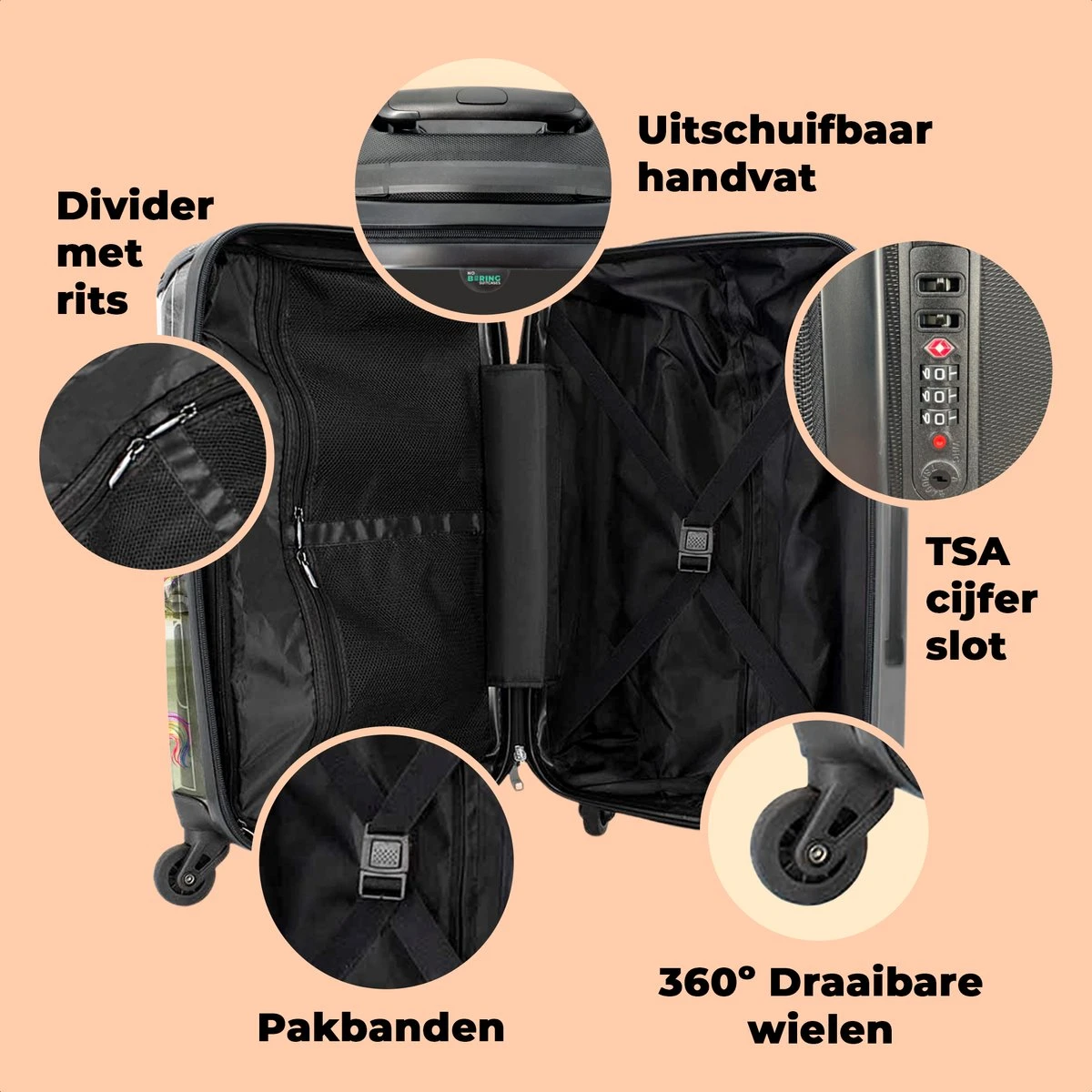 NoBoringSuitcases.com® Koffer Groot - Eenhoorn - Luchtballon - Meisjes - Regenboog - Trolley Koffer Met TSA-slot - Met Wielen - 90 Liter - Reiskoffer - 66 Cm 6 NoBoringSuitcases.com® Koffer Groot - Eenhoorn - Luchtballon - Meisjes - Regenboog - Trolley Koffer Met TSA-slot - Met Wielen - 90 Liter - Reiskoffer - 66 Cm - Afbeelding 4