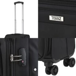 TravelZ Softspinner TSA Kofferset - 2-delig Handbagage + Grote Koffer 77cm - Dubbele Wielen - Zwart -Beroemde Bagage Winkel 1200x1200 57