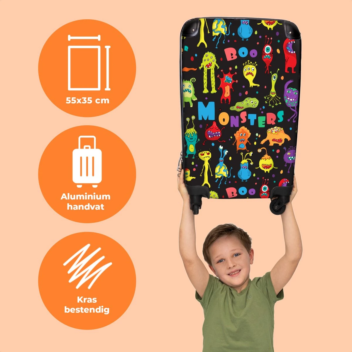NoBoringSuitcases.com® Koffer - Monster - Kleuren - Kinderen - Ruimte - Past Binnen 55x40x20 Cm En 55x35x25 Cm - Handbagage - Trolley - Fotokoffer - Cabin Size - Print 5 NoBoringSuitcases.com® Koffer - Monster - Kleuren - Kinderen - Ruimte - Past Binnen 55x40x20 Cm En 55x35x25 Cm - Handbagage - Trolley - Fotokoffer - Cabin Size - Print - Afbeelding 3