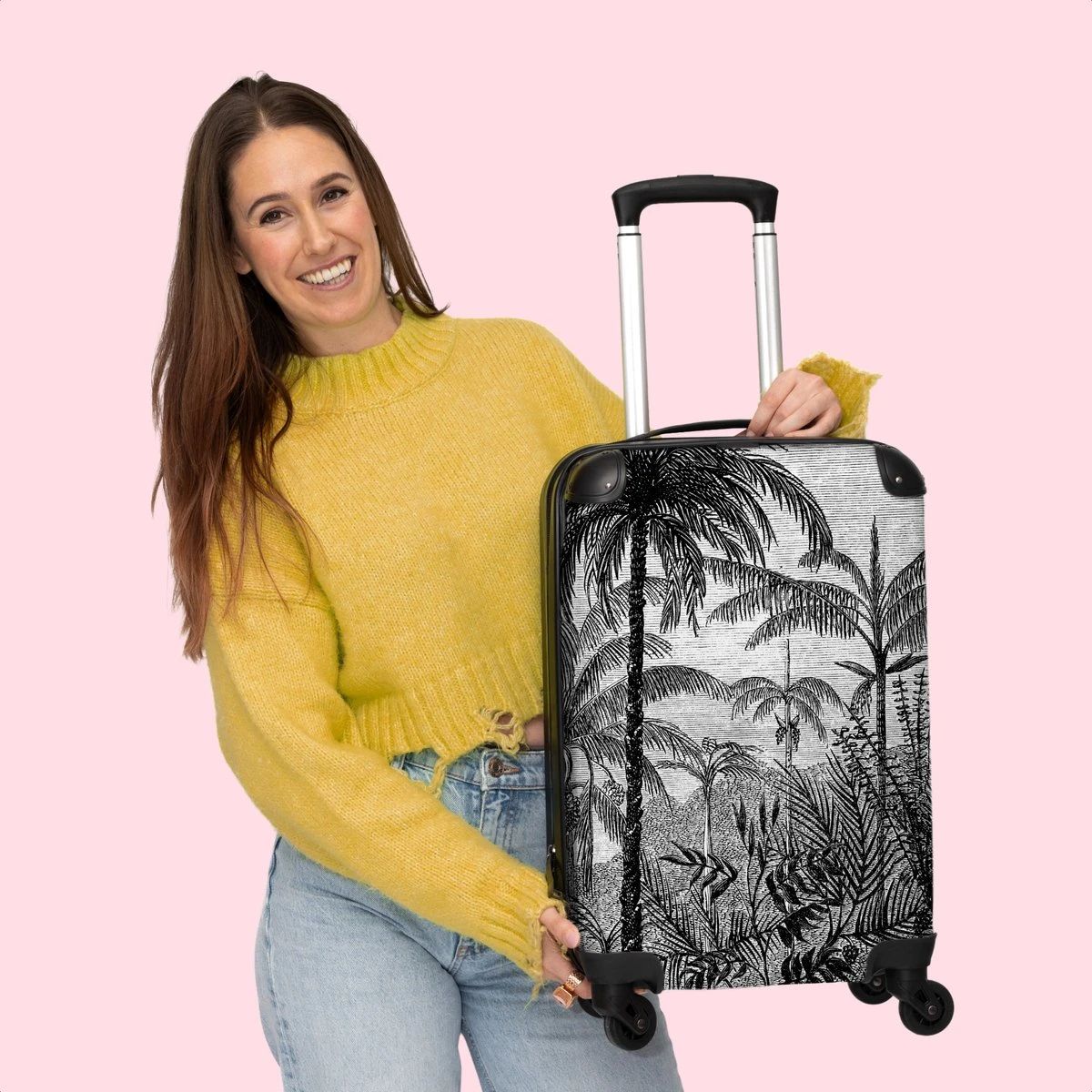 NoBoringSuitcases.com® Koffer - Jungle - Palmboom - Vintage - Zwart Wit - Past Binnen 55x40x20 Cm En 55x35x25 Cm - Handbagage - Trolley - Fotokoffer - Cabin Size - Print 12 NoBoringSuitcases.com® Koffer - Jungle - Palmboom - Vintage - Zwart Wit - Past Binnen 55x40x20 Cm En 55x35x25 Cm - Handbagage - Trolley - Fotokoffer - Cabin Size - Print - Afbeelding 10