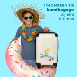 NoBoringSuitcases.com® Kinderkoffer - Trolley Op Wieltjes - Kuiken - Skateboard - Blauw - Kinderen - Dieren - Reiskoffer Kinderen - Past Binnen 55x40x20 Cm En 55x35x25 Cm - Fotokoffer -Beroemde Bagage Winkel 1200x1200 92