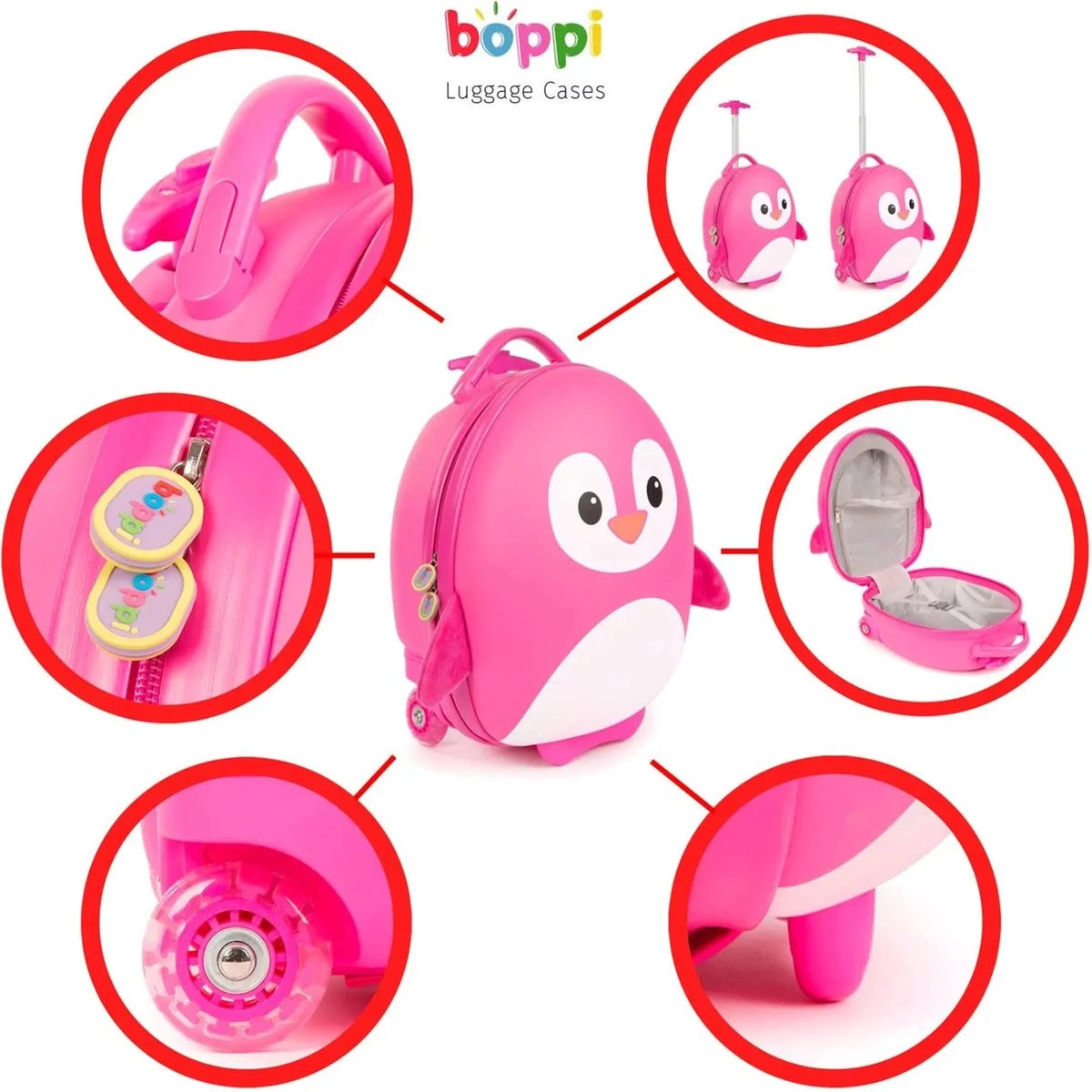 Boppi - Kindertrolley - Pinguïn (roze) - Handbagage - Lichtgewicht - Duurzaam - 17L 7 Boppi - Kindertrolley - Pinguïn (roze) - Handbagage - Lichtgewicht - Duurzaam - 17L - Afbeelding 6