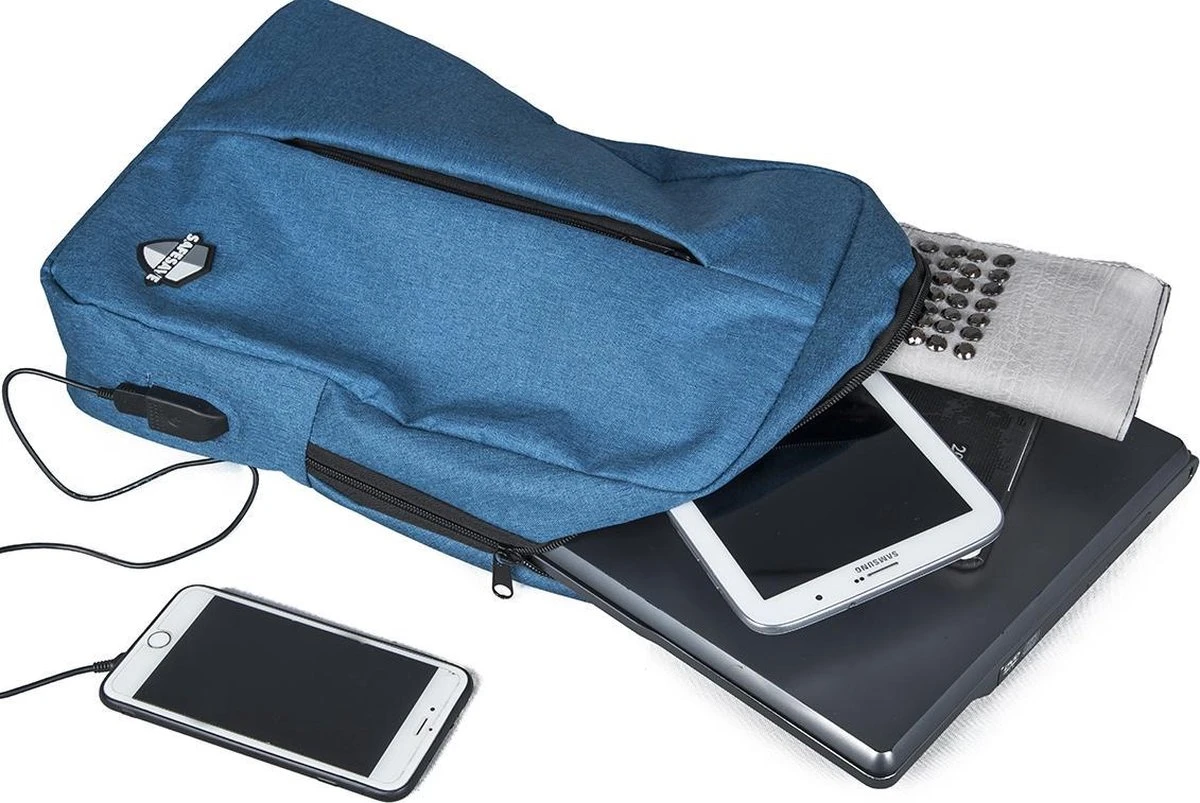 SafeSave Rugtas – Waterafstotende Schooltas Met Laptop Vak En Usb Aansluiting – Schoudertas – 15.6 Inch – Lichtblauw 9 SafeSave Rugtas – Waterafstotende Schooltas Met Laptop Vak En Usb Aansluiting – Schoudertas – 15.6 Inch – Lichtblauw - Afbeelding 7
