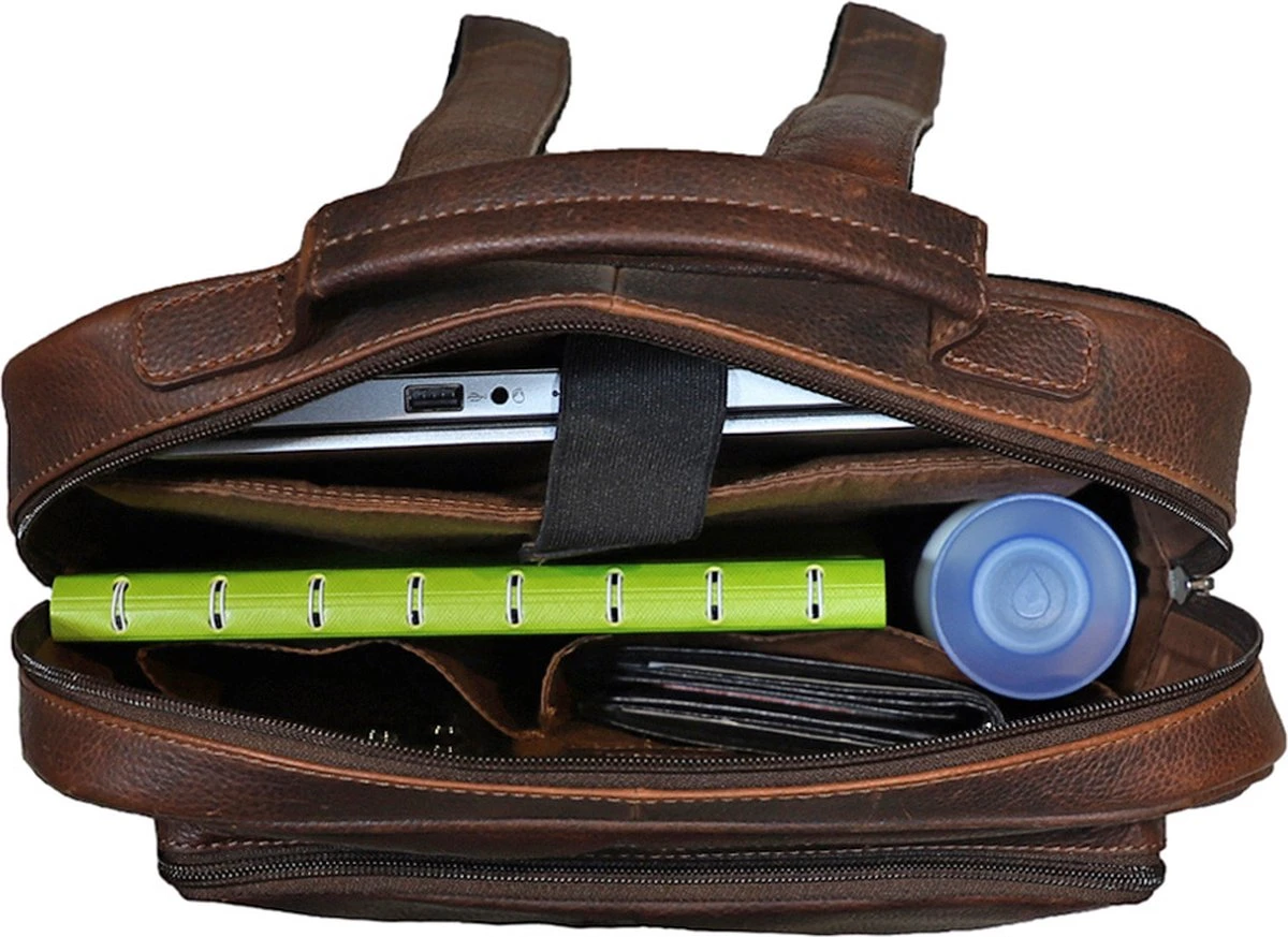 Landley Leren 13 Inch Laptop Rugtas - Unisex Rugzak - 13.3" - Dames En Heren - Leer - Cognac Bruin 4 Landley Leren 13 Inch Laptop Rugtas - Unisex Rugzak - 13.3" - Dames En Heren - Leer - Cognac Bruin - Afbeelding 2