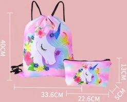 Unicorn Gymtas + Etui - Sporttas Met Rijgkoord - Bloemetjes - 4-12 Jaar -Beroemde Bagage Winkel 1200x967