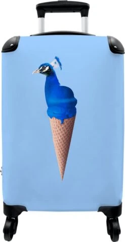 NoBoringSuitcases.com® Koffer - Reiskoffer Met Wielen - Pauw - IJshoorntjes - Blauw - IJs - Vogel - Handbagage Trolley - Past Binnen 55x40x20 Cm En 55x35x25 Cm - Fotokoffer -Beroemde Bagage Winkel 621x1200 2