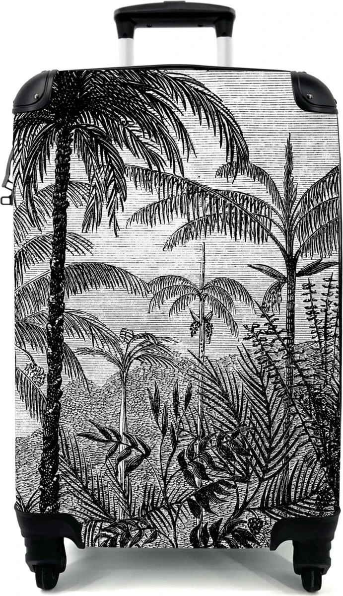 NoBoringSuitcases.com® Koffer - Jungle - Palmboom - Vintage - Zwart Wit - Past Binnen 55x40x20 Cm En 55x35x25 Cm - Handbagage - Trolley - Fotokoffer - Cabin Size - Print 5 NoBoringSuitcases.com® Koffer - Jungle - Palmboom - Vintage - Zwart Wit - Past Binnen 55x40x20 Cm En 55x35x25 Cm - Handbagage - Trolley - Fotokoffer - Cabin Size - Print - Afbeelding 3