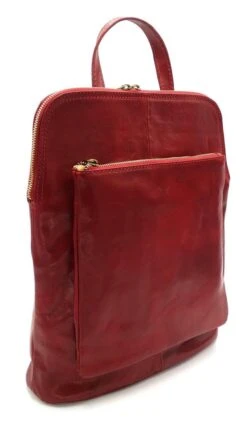 Bestleder – RZ30017 – Rood - Echt Leren - 2 In 1 - Schoudertas – Rugzak - Stevig - Hoge Kwaliteit Italiaans Leer- Rood -Beroemde Bagage Winkel 704x1200 5