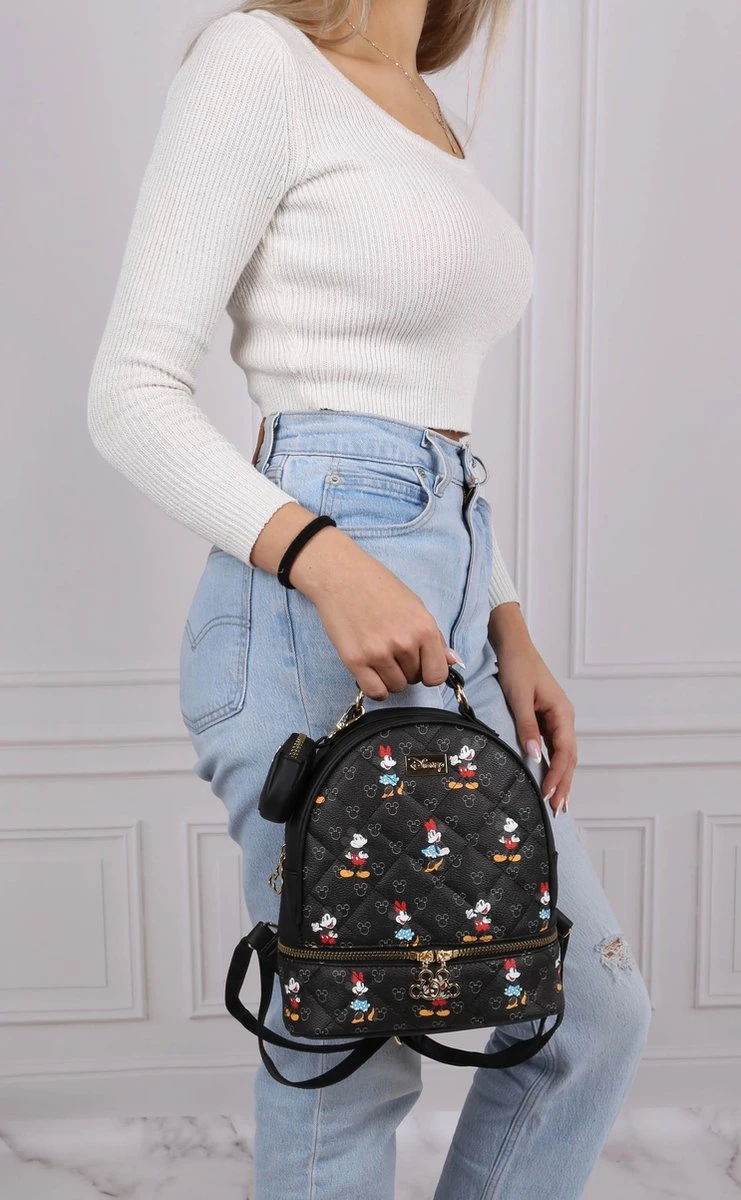 DISNEY Mickey En Minnie Mouse - Rugzak + Zakje, Zwart, Gewatteerd, Klein 10 DISNEY Mickey En Minnie Mouse - Rugzak + Zakje, Zwart, Gewatteerd, Klein - Afbeelding 8