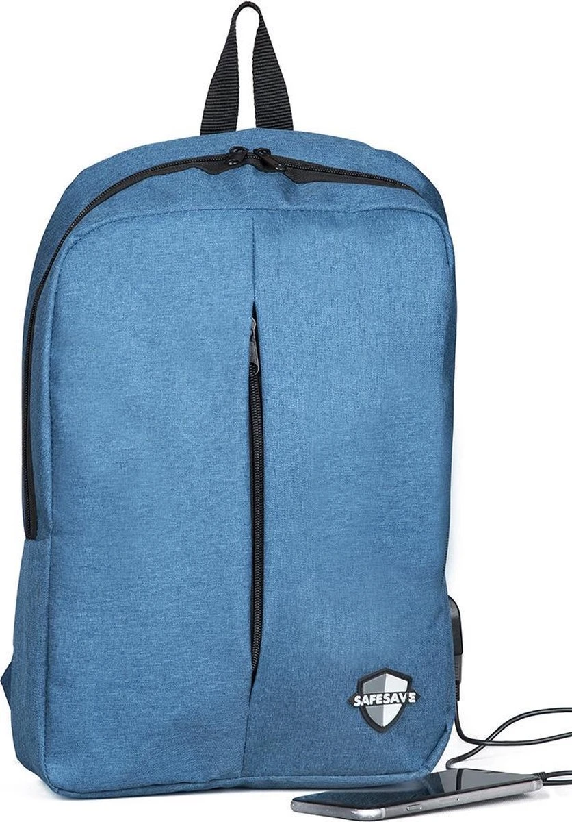 SafeSave Rugtas – Waterafstotende Schooltas Met Laptop Vak En Usb Aansluiting – Schoudertas – 15.6 Inch – Lichtblauw 6 SafeSave Rugtas – Waterafstotende Schooltas Met Laptop Vak En Usb Aansluiting – Schoudertas – 15.6 Inch – Lichtblauw - Afbeelding 4