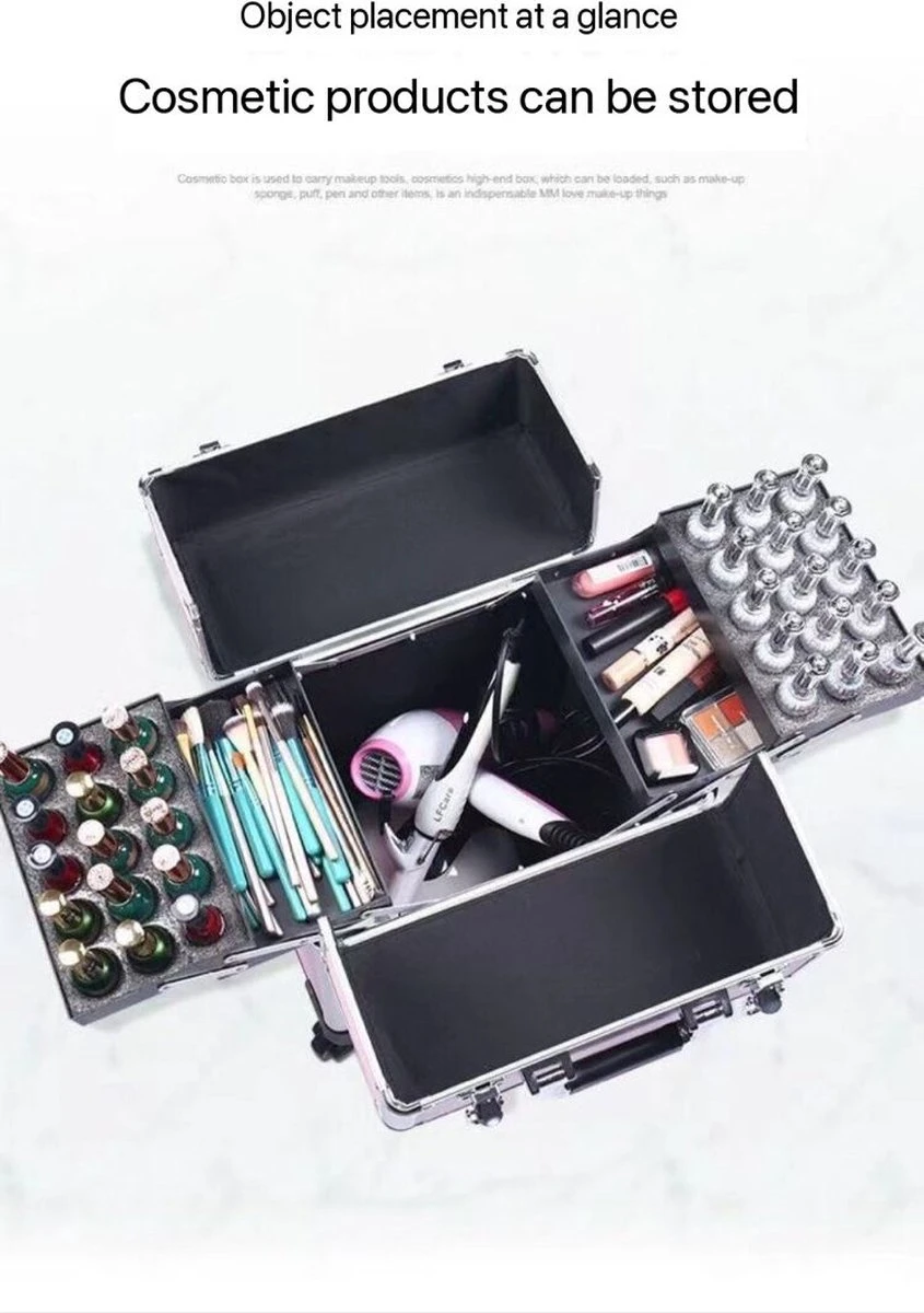 Make Up Koffer Zwart Met Lines Kleur | Beautycase 8 Wielen / Beautykoffer / Trolley Van Aluminium - Bekleed Zwart Fluweel - 8 Wielen - Kapper - Tattoo - Nagel - Visagie - Make-up - Cosmetica - Schmink - Beauty Case / Beauty Koffer 6 Make Up Koffer Zwart Met Lines Kleur | Beautycase 8 Wielen / Beautykoffer / Trolley Van Aluminium - Bekleed Zwart Fluweel - 8 Wielen - Kapper - Tattoo - Nagel - Visagie - Make-up - Cosmetica - Schmink - Beauty Case / Beauty Koffer - Afbeelding 4