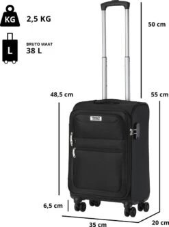 TravelZ Softspinner TSA Kofferset - 2-delig Handbagage + Grote Koffer 77cm - Dubbele Wielen - Zwart -Beroemde Bagage Winkel 894x1200