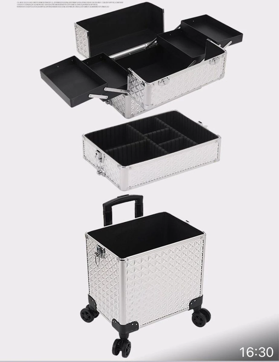 Make Up Koffer Zwart Met Lines Kleur | Beautycase 8 Wielen / Beautykoffer / Trolley Van Aluminium - Bekleed Zwart Fluweel - 8 Wielen - Kapper - Tattoo - Nagel - Visagie - Make-up - Cosmetica - Schmink - Beauty Case / Beauty Koffer 4 Make Up Koffer Zwart Met Lines Kleur | Beautycase 8 Wielen / Beautykoffer / Trolley Van Aluminium - Bekleed Zwart Fluweel - 8 Wielen - Kapper - Tattoo - Nagel - Visagie - Make-up - Cosmetica - Schmink - Beauty Case / Beauty Koffer - Afbeelding 2