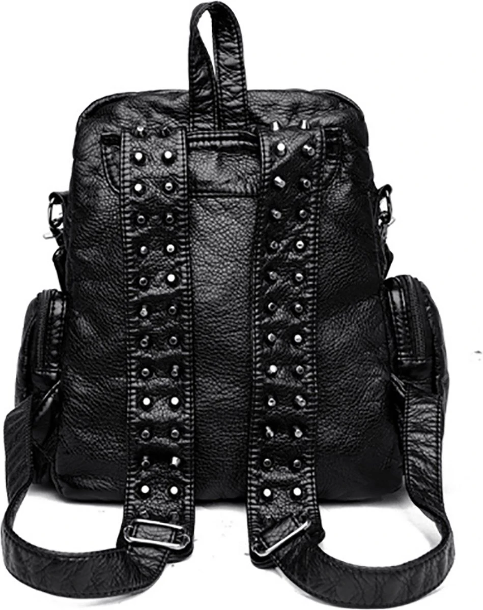 Merkloos Rugtassen Dames - Rugtas Lola Zwart - Schoudertas - Leerlook - 6 Vakken - Afneembare Schouderband 5 Merkloos Rugtassen Dames - Rugtas Lola Zwart - Schoudertas - Leerlook - 6 Vakken - Afneembare Schouderband - Afbeelding 3