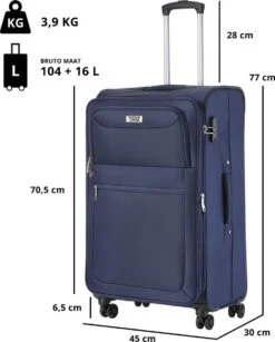 TravelZ Softspinner TSA Kofferset - 2-delig Handbagage + Grote Koffer 77cm - Dubbele Wielen - Blauw -Beroemde Bagage Winkel 965x1200 1