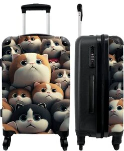 NoBoringSuitcases.com® Koffer Groot - Kat - Huisdieren - Poes - Bruin - Grijs - Trolley Koffer Met TSA-slot - Met Wielen - 90 Liter - Reiskoffer - 66 Cm