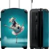 NoBoringSuitcases.com® Koffer Groot - Koe - Ballet - Portret - Blauw - Dieren - Trolley Koffer Met TSA-slot - Met Wielen - 90 Liter - Reiskoffer - 66 Cm