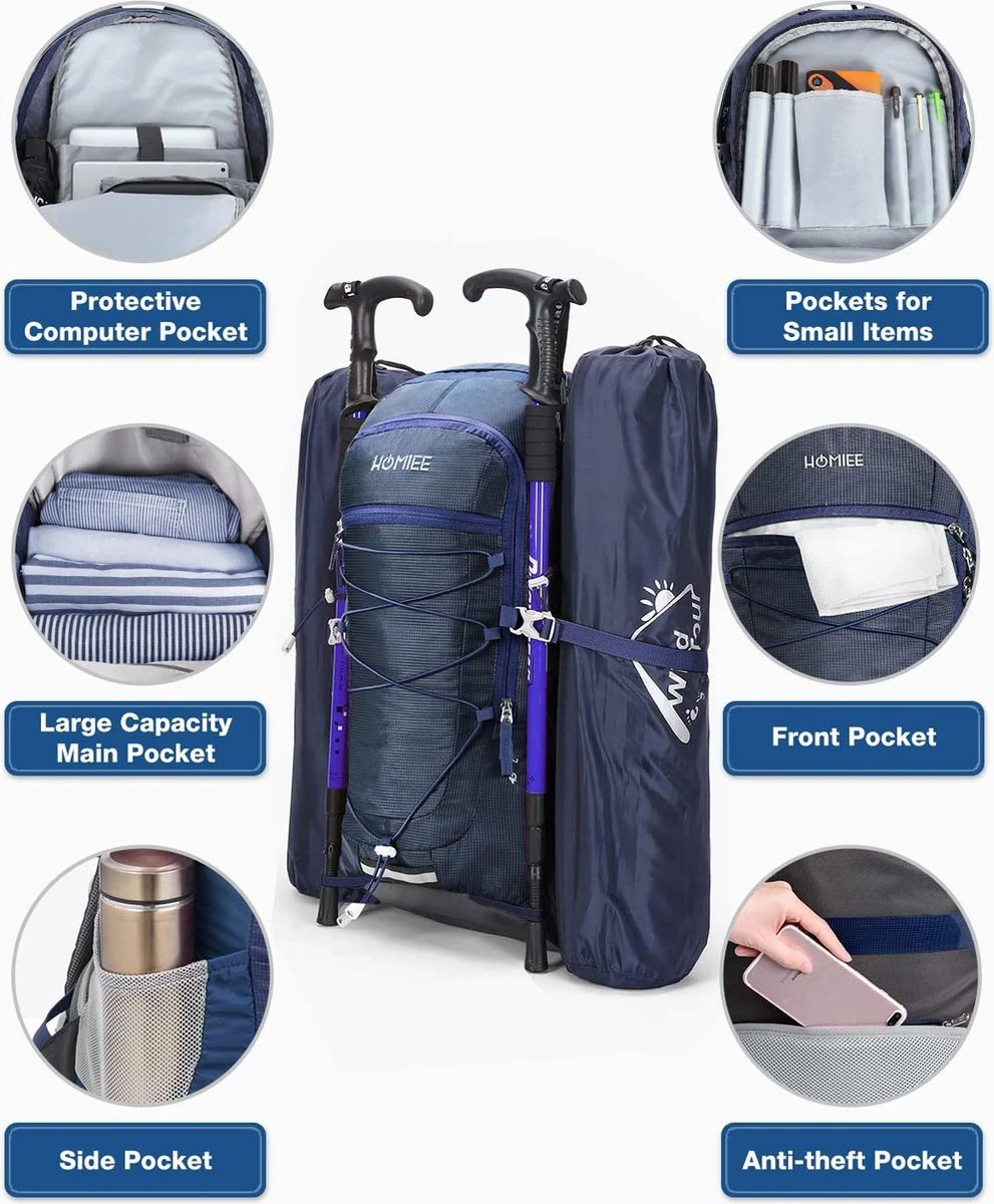 Merkloos Backpack – Trekking Hiking Camping - Outdoor Rugzak – Reizen Rugzak Rugtas – Waterdicht 6 Merkloos Backpack – Trekking Hiking Camping - Outdoor Rugzak – Reizen Rugzak Rugtas – Waterdicht - Afbeelding 4